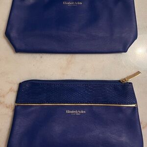 Set of 2- Elizabeth Arden Large Cobalt Blue Vinyl Makeup Travel Cosmetic Bag
